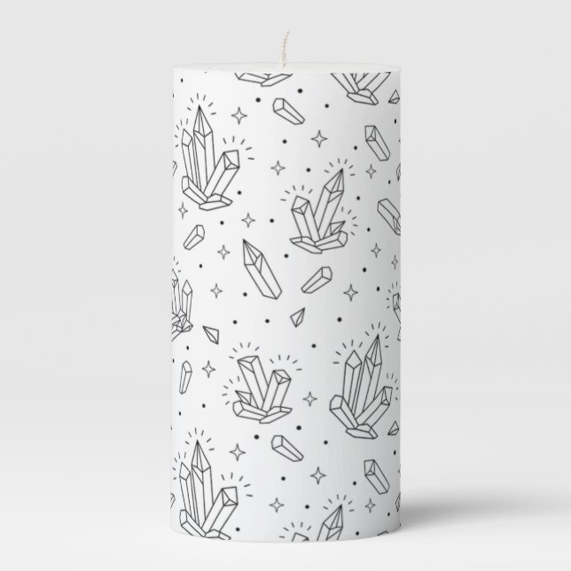 Esoteric Witchy Outline Crystal Pattern  Pillar Candle (Front)