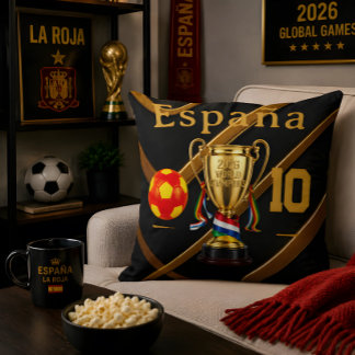 España 2026 Global Games: Gold Ribbon| Premium 10 Throw Pillow