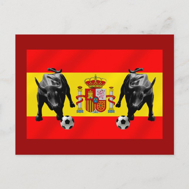 España La Furia Roja futbol Toro Flag of Spain Postcard (Front)
