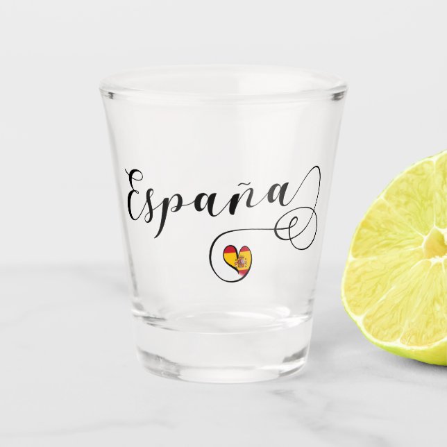 España Spain Flag Heart Script Shot Glass (Front)