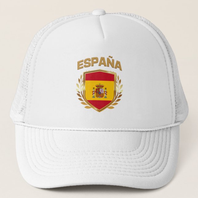 Espana Spain Flag Shield Trucker Hat (Front)