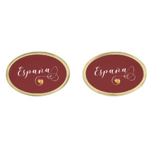 España Spanish Flag in Heart, Spain Cufflinks