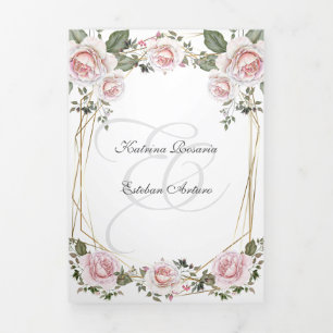 Español English Rosas Blush Pink Roses Tri-Fold Invitation