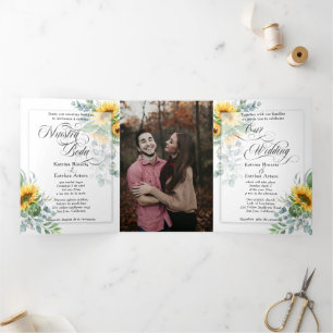 Español English Sunflowers Girasoles Amarillos Tri-Fold Invitation