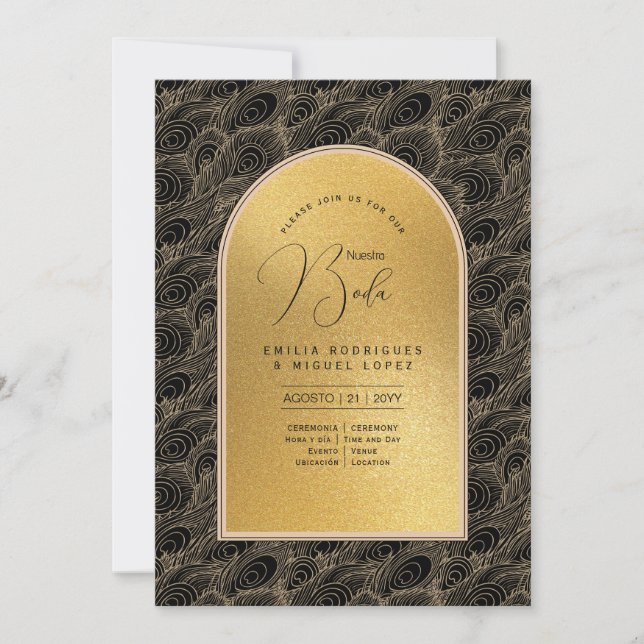 Espanol Invitación Boda Elegant Black Gold Wedding Invitation (Front)
