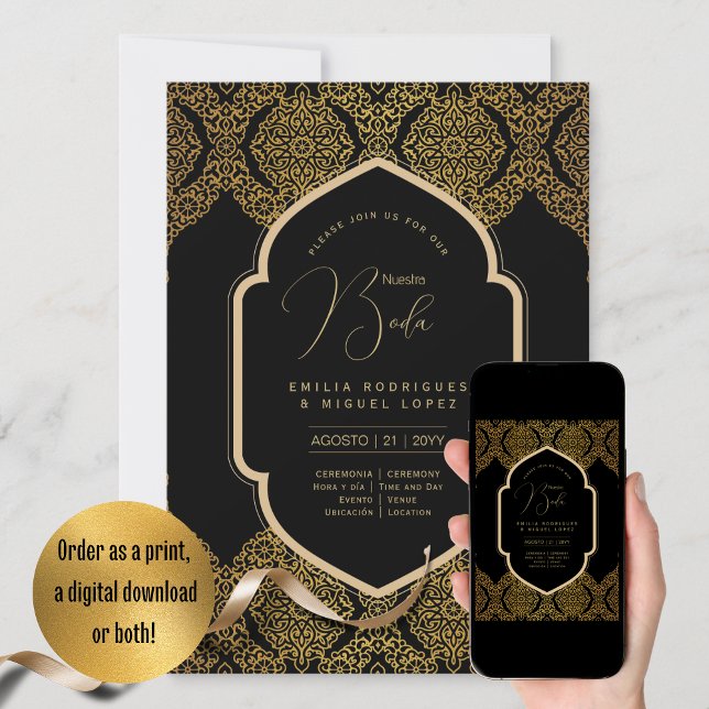 Espanol Invitación Boda Elegant Black Gold Wedding Invitation (Creator Uploaded)
