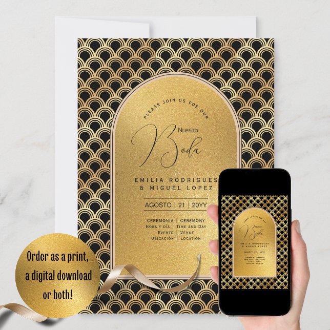 Espanol Invitación Boda Elegant Black Gold Wedding Invitation (Creator Uploaded)