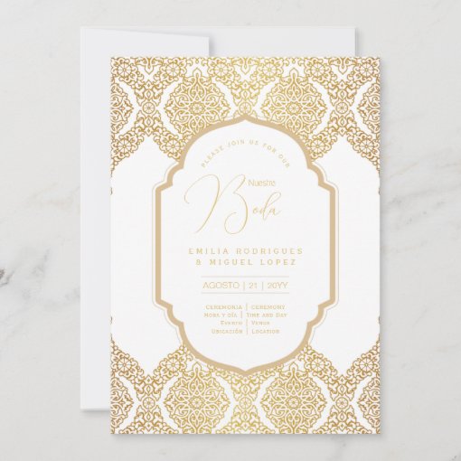 Espanol Invitación Boda Elegant White Gold Wedding Invitation | Zazzle