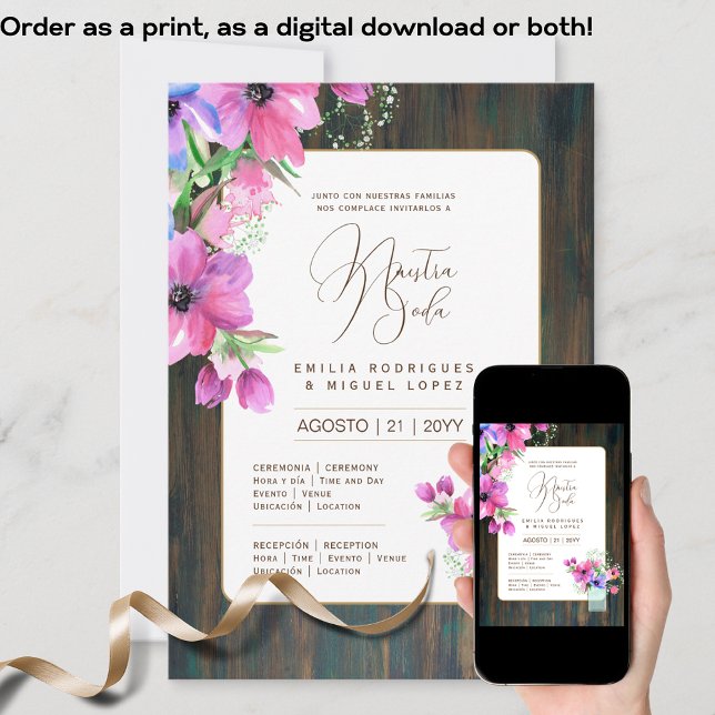 Espanol Invitación de Boda Floral Wedding Rustic I Invitation (Creator Uploaded)