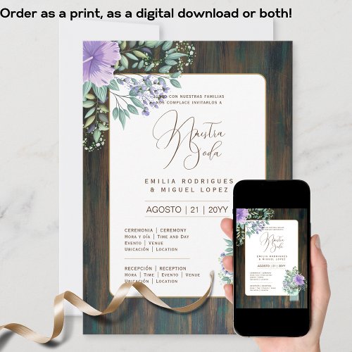 Espanol Invitacin de Boda Floral Wedding Rustic I Invitation