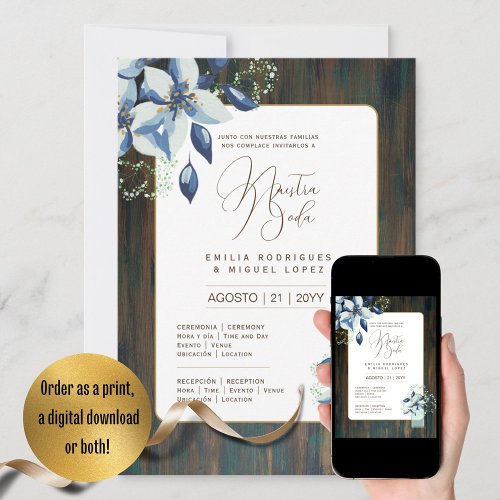 Espanol Invitacin de Boda Floral Wedding Rustic I Invitation