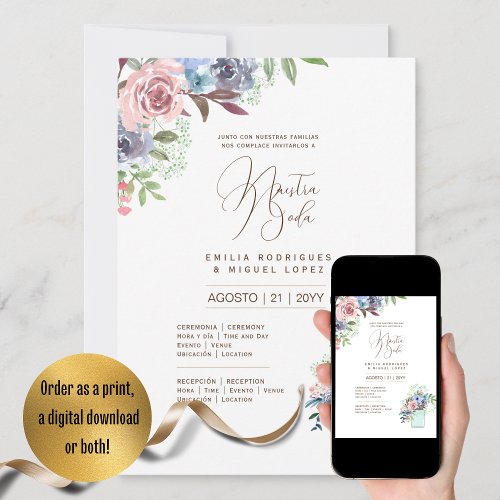 Espanol Invitacin de Boda Summer Floral Wedding I Invitation