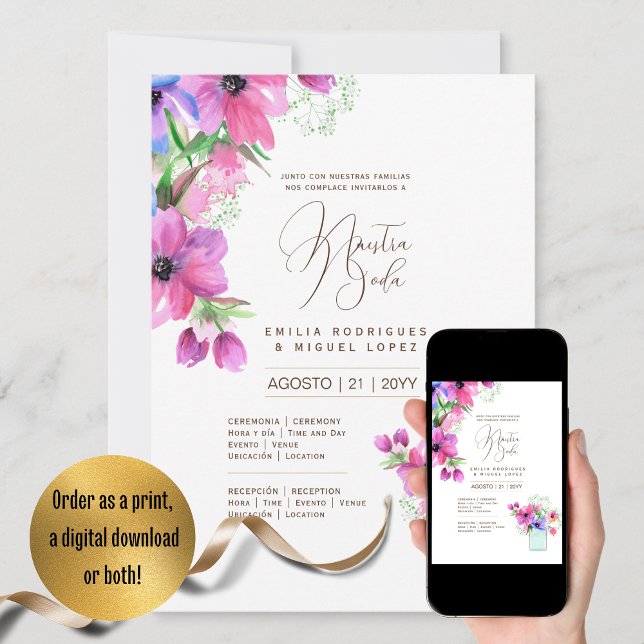 Espanol Invitación de Boda Summer Floral Wedding I Invitation (Creator Uploaded)