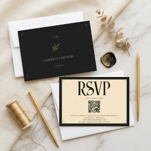 Espanol  Monogram Art Deco Ivory Wedding QR code RSVP Card