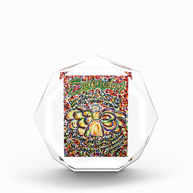 Español Serenity Prayer Poem Angel Paperweight Acrylic Award (Front)
