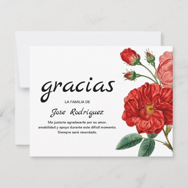 Espanol Sympathy Thank You | Red Flower (Front)