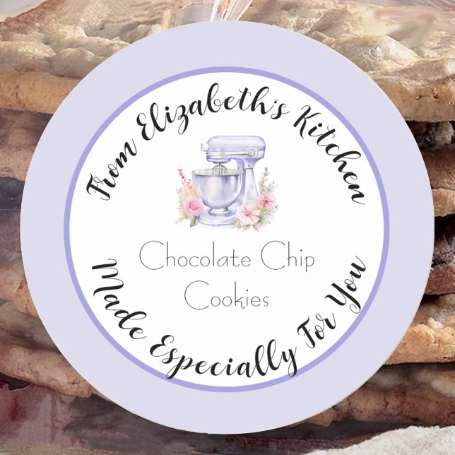 Especially For You Blue Floral Mixer Home Baked Classic Round Sticker (Creator Uploaded)