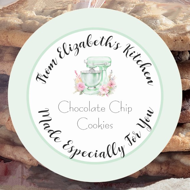 Especially For You Green Floral Mixer Home Baked  Classic Round Sticker (Creator Uploaded)