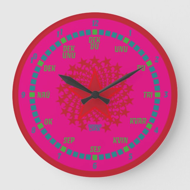 ESPERANTO LANGUAGE BY MASANSER PIXELAT LARGE CLOCK (Front)