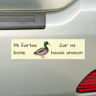 Esperanto: Mi fartas bone, ĉar mi havas anason. Bumper Sticker