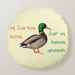 Esperanto: Mi fartas bone, ĉar mi havas anason. Round Pillow