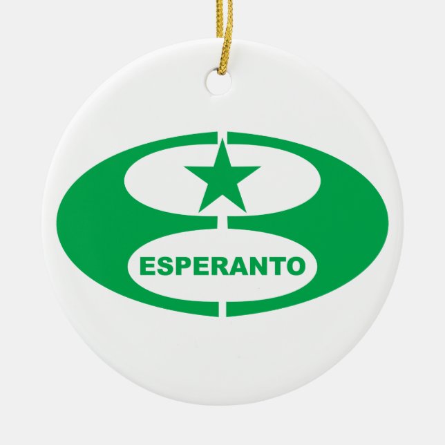 Esperanto symbol + flag, ceramic ornament (Front)