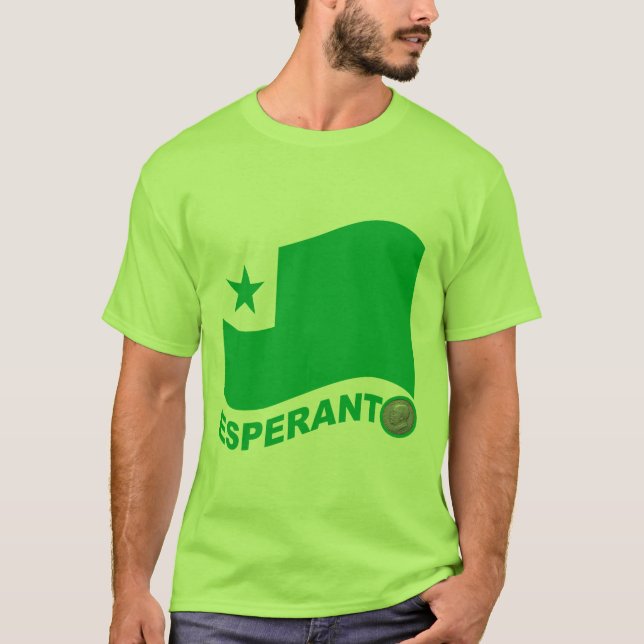Esperanto wavy flag+text and zamenhof, T-Shirt (Front)
