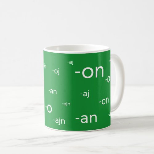 Esperanto word endings coffee mug