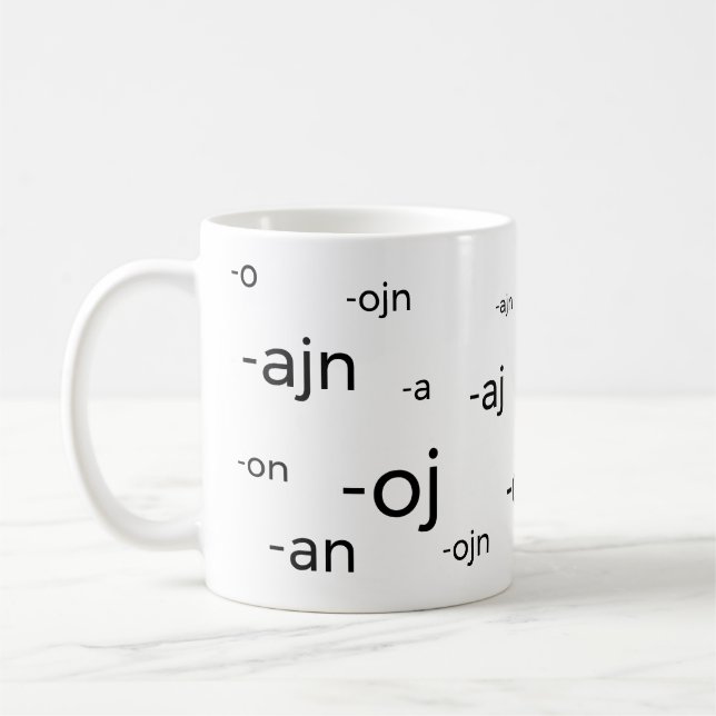 Esperanto word endings, coffee mug (Left)