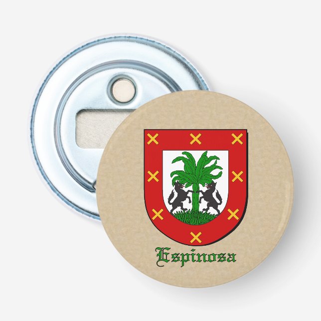 Espinosa Heraldic Arms on Parchment Style Back Bottle Opener (Front)