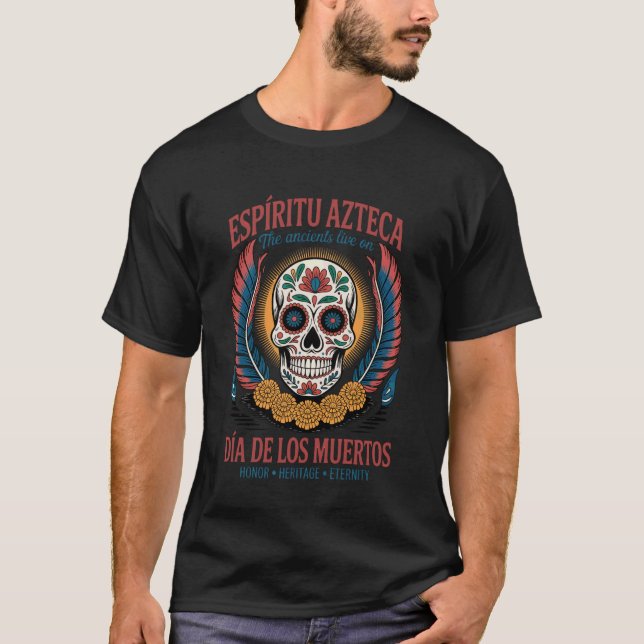 Espíritu Azteca Día de Los Muertos T-Shirt (Front)