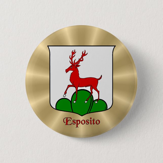 Esposito Historical Shield on Golden Sunburst Pinback Button (Front)
