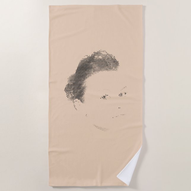 Espressive Black Halftone Effect Woman Face Beach Towel (Front)
