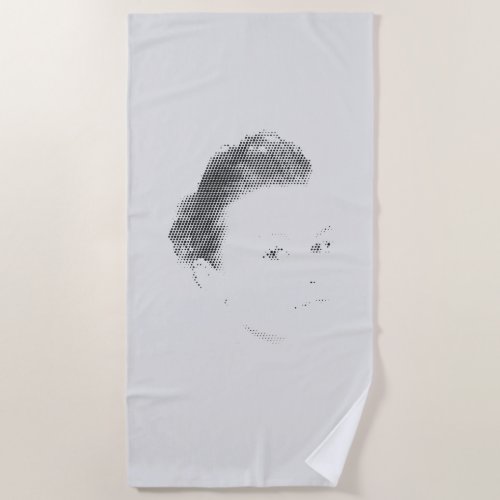 Espressive Black Halftone Effect Woman Face Beach Towel