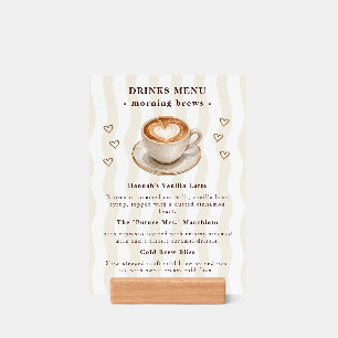 Espresso Bar Bridal Shower Menu with Wooden Holder