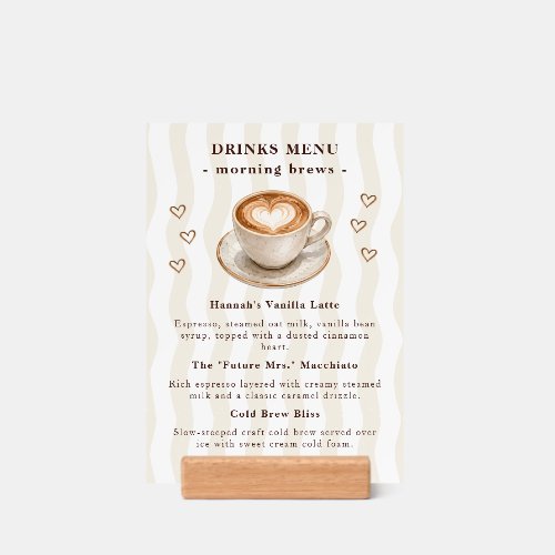 Espresso Bar Bridal Shower Menu with Wooden Holder