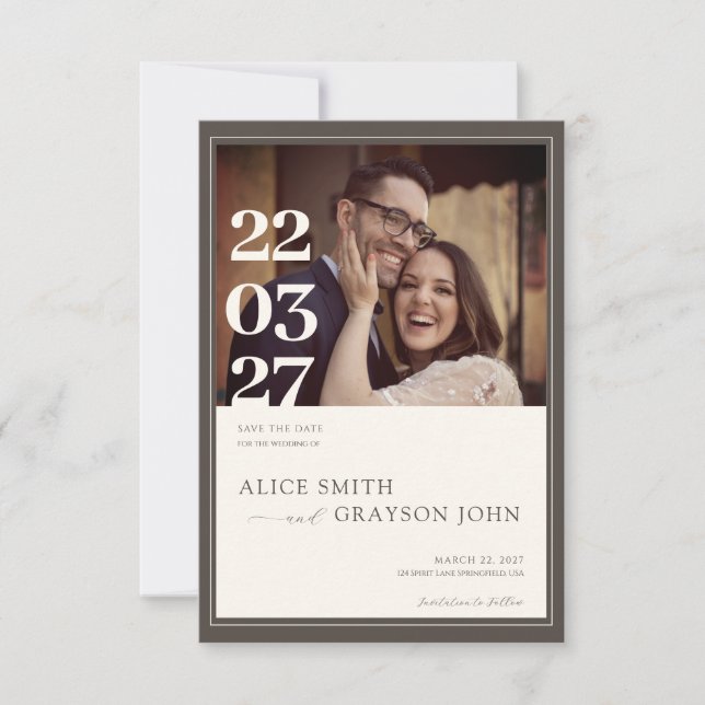 Espresso Beige Classic Minimalist Photo Wedding Save The Date (Front)