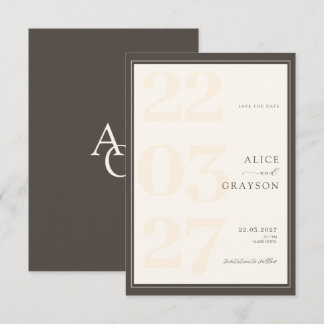 Espresso Beige Classic Modern Minimalist Wedding  Save The Date