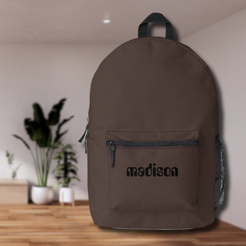 Espresso Brown and Black Personalized Name  Printed Backpack