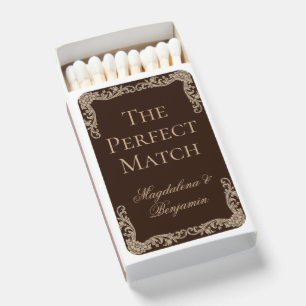 Espresso Brown and Cream Vintage Baroque Wedding Matchboxes