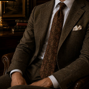 Espresso Brown Burgundy Paisley Vintage Pattern Neck Tie