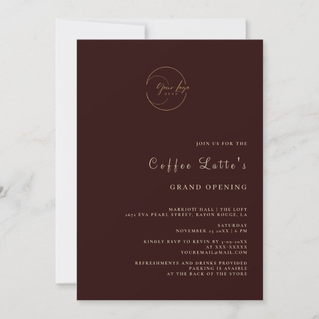 Espresso Brown Business Opening Invitation (Front)