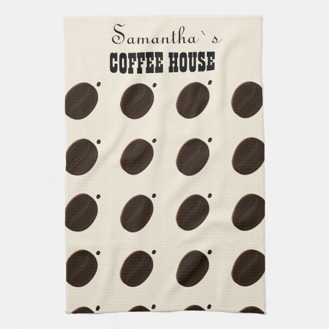 Espresso Brown Coffee Bean Pattern Cafe Branding Kitchen Towel (Vertical)