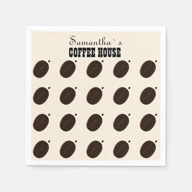 Espresso Brown Coffee Bean Pattern Cafe Branding Napkins (Front)