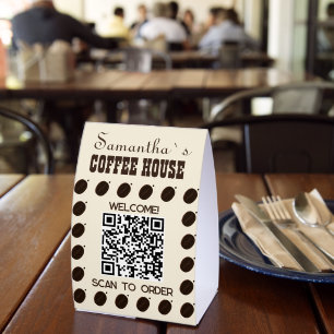 Espresso Brown Coffee Bean Pattern Cafe Branding Paper Table Tent