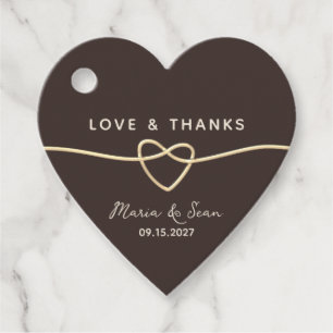 Espresso Brown Gold Heart Personalized Wedding Favor Tags