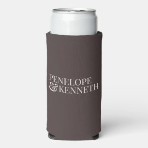 Espresso Brown Ivory Minimal Calligraphy Wedding Seltzer Can Cooler