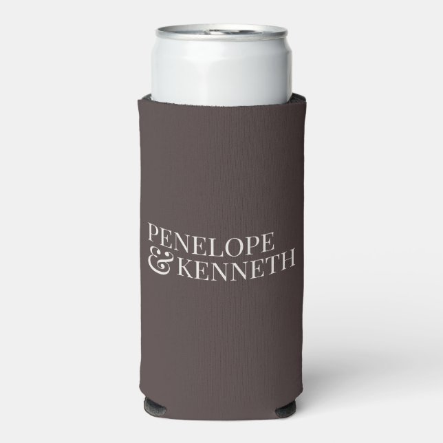 Espresso Brown Ivory Minimal Calligraphy Wedding Seltzer Can Cooler (Seltzer Front)