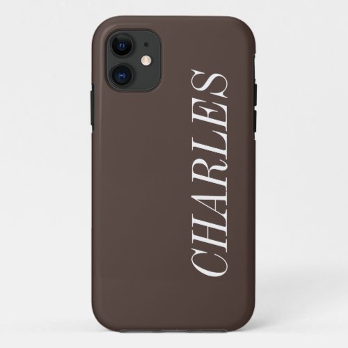 Espresso Brown Solid Color  Minimalist Name iPhone 11 Case