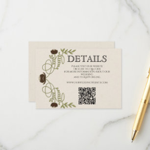 Espresso Brown Vintage Art Nouveau Floral Wedding Enclosure Card